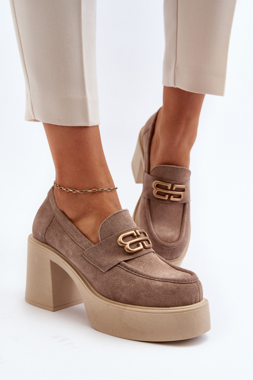 Zazoo 20170 jalatsid seemisnakhsed  kõrge jämeda kontsaga beeži värvi