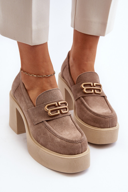 Zazoo 20170 jalatsid seemisnakhsed  kõrge jämeda kontsaga beeži värvi