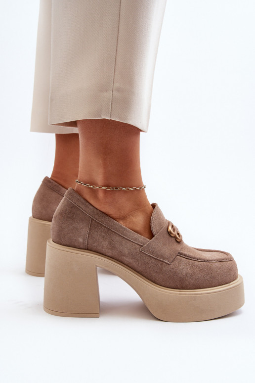 Zazoo 20170 jalatsid seemisnakhsed  kõrge jämeda kontsaga beeži värvi