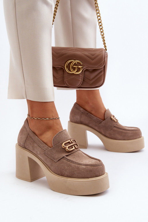 Zazoo 20170 jalatsid seemisnakhsed  kõrge jämeda kontsaga beeži värvi