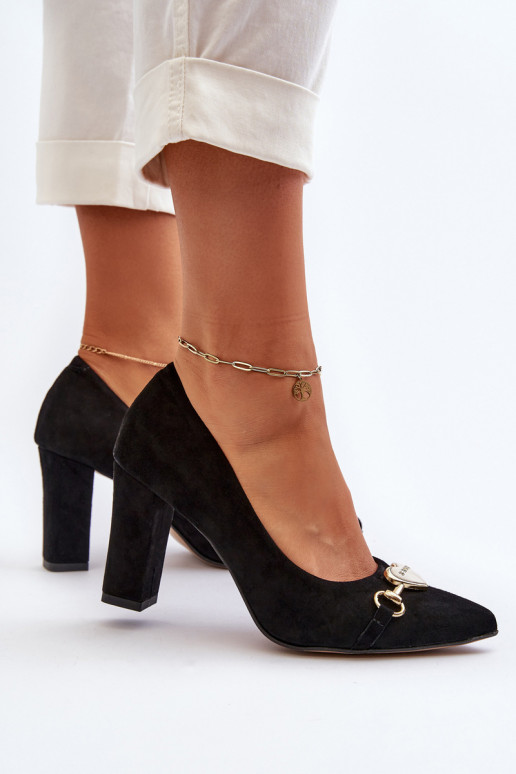 Zazoo 2453/OS Kingad kõrge jämeda kontsaga südametega Must