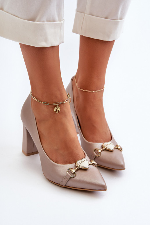 Zazoo 2453/OS   Kingad kõrge jämeda kontsaga südametega pärlmutri värvi