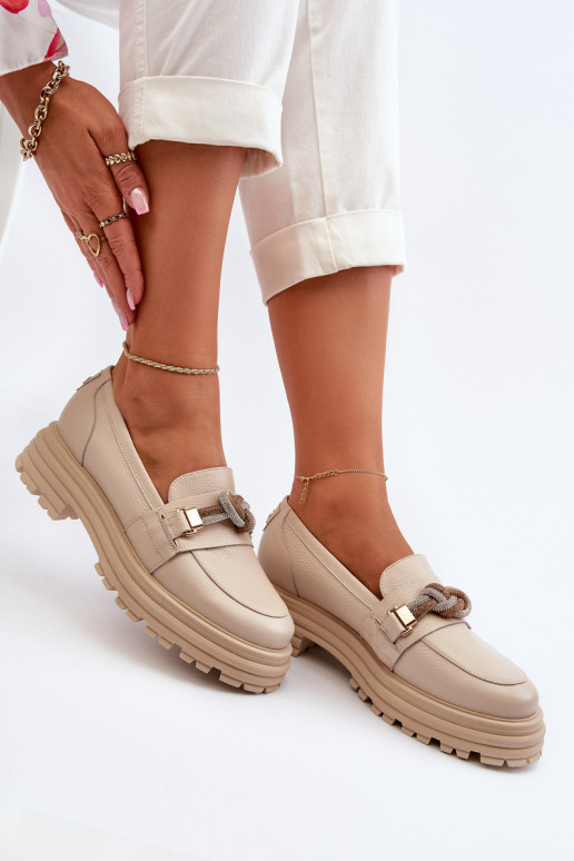 Laura Messi 2780 ornamentidega nahast naiste mokasiinid beežid