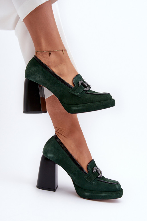 Laura Messi 2706 paksu kontsaga nahast kingad khaki