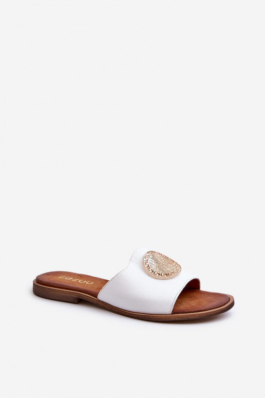 Zazoo 2938 nahkased sussid laia kontsaga ornamentidega valge