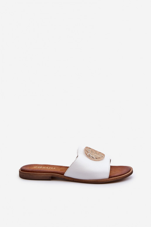 Zazoo 2938 nahkased sussid laia kontsaga ornamentidega valge