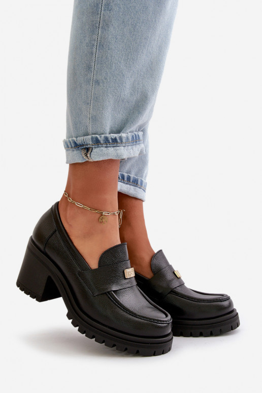 Zazoo 20168 Elegantsed jalatsid  kõrge jämeda kontsaga Naturaalsest nahast Must