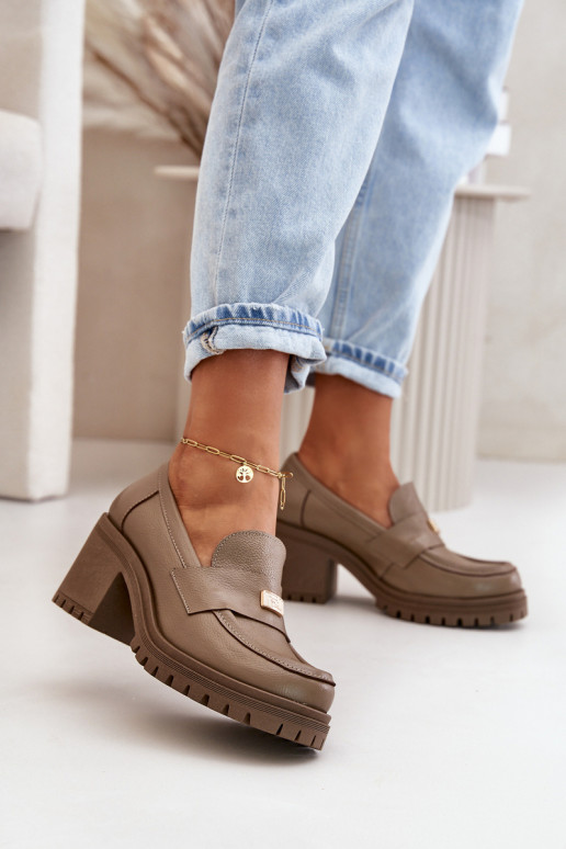 Zazoo 20168 Elegantsed jalatsid  kõrge jämeda kontsaga Naturaalsest nahast beeži värvi