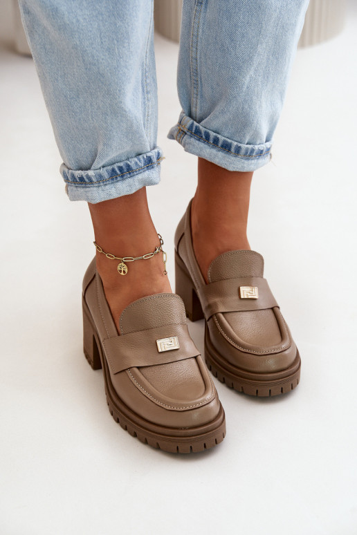 Zazoo 20168 Elegantsed jalatsid  kõrge jämeda kontsaga Naturaalsest nahast beeži värvi