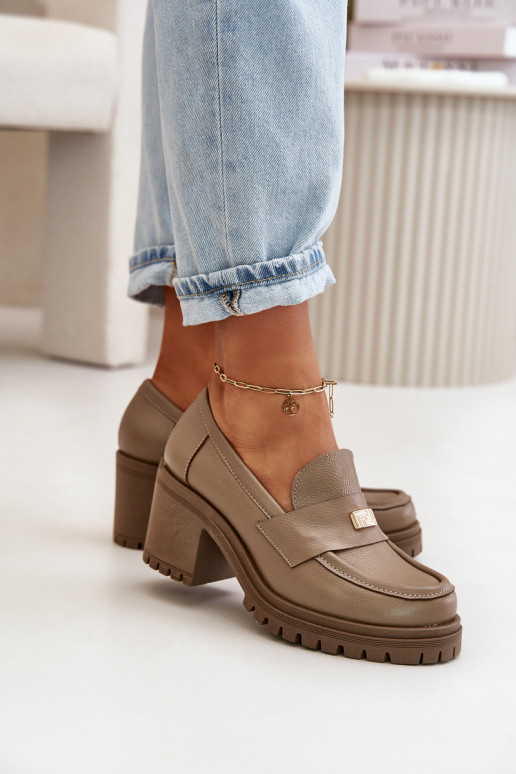 Zazoo 20168 Elegantsed jalatsid  kõrge jämeda kontsaga Naturaalsest nahast beeži värvi