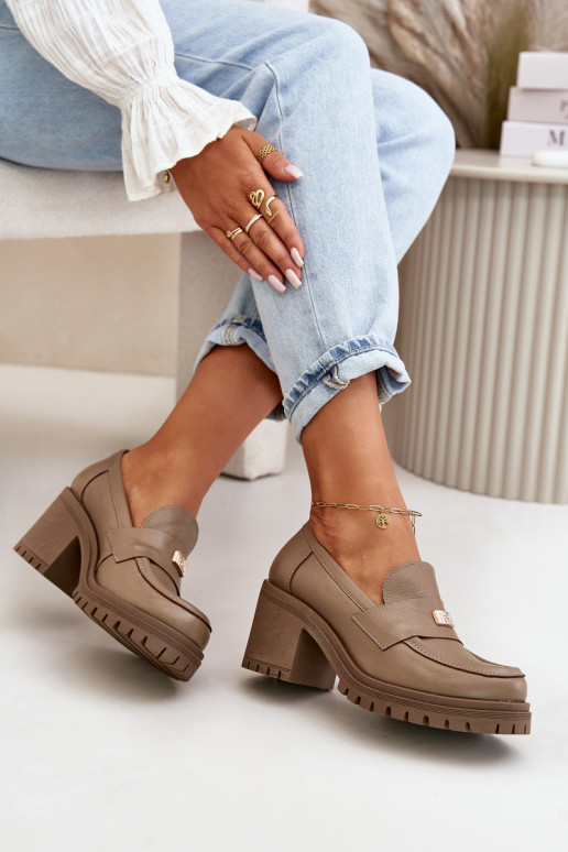 Zazoo 20168 Elegantsed jalatsid  kõrge jämeda kontsaga Naturaalsest nahast beeži värvi