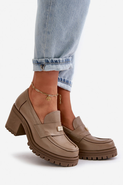 Zazoo 20168 Elegantsed jalatsid  kõrge jämeda kontsaga Naturaalsest nahast beeži värvi