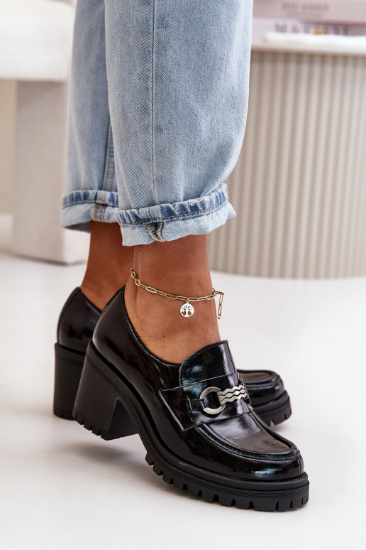 Zazoo 20175 Laque jalatsid  kõrge jämeda kontsaga Naturaalsest nahast Must