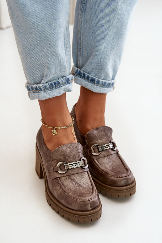 Zazoo 20175 jalatsid  kõrge jämeda kontsaga Naturaalsest nahast beeži värvi