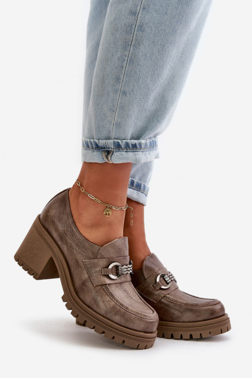 Zazoo 20175 jalatsid  kõrge jämeda kontsaga Naturaalsest nahast beeži värvi