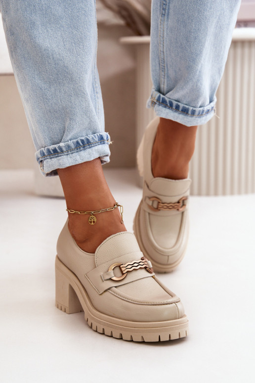 Zazoo 20175 jalatsid  kõrge jämeda kontsaga Naturaalsest nahast Elevandiluu värvi