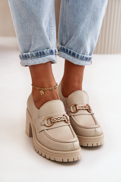 Zazoo 20175 jalatsid  kõrge jämeda kontsaga Naturaalsest nahast Elevandiluu värvi