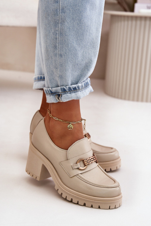 Zazoo 20175 jalatsid  kõrge jämeda kontsaga Naturaalsest nahast Elevandiluu värvi