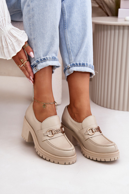 Zazoo 20175 jalatsid  kõrge jämeda kontsaga Naturaalsest nahast Elevandiluu värvi