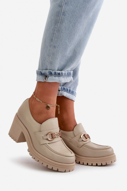 Zazoo 20175 jalatsid  kõrge jämeda kontsaga Naturaalsest nahast Elevandiluu värvi