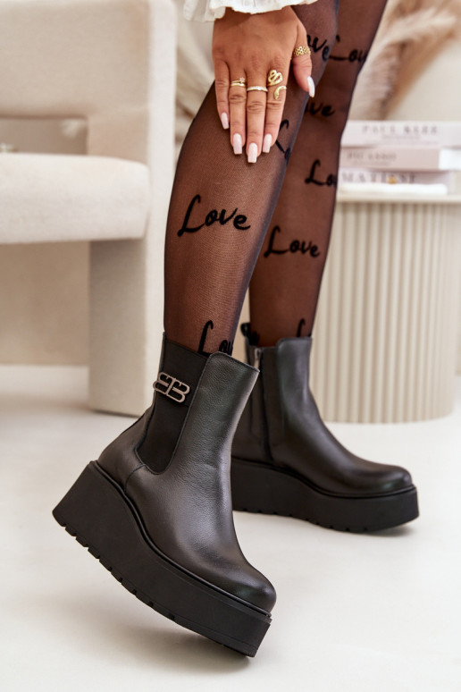 Zazoo 60498 Naiste poolsaapad naturaalsest nahast  platvormiga I Koturnie Must