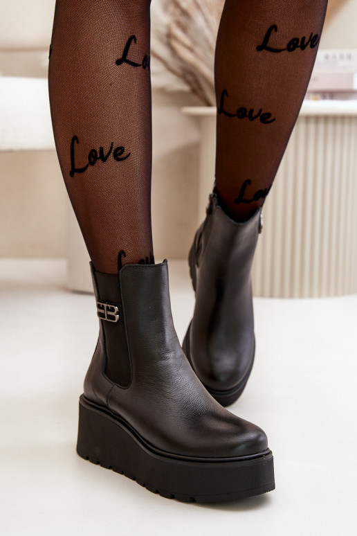 Zazoo 60498 Naiste poolsaapad naturaalsest nahast  platvormiga I Koturnie Must