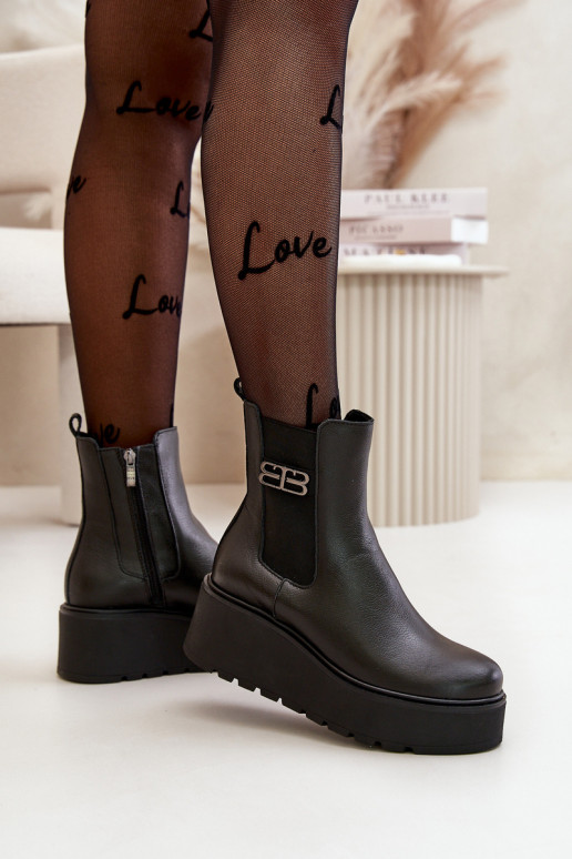 Zazoo 60498 Naiste poolsaapad naturaalsest nahast  platvormiga I Koturnie Must