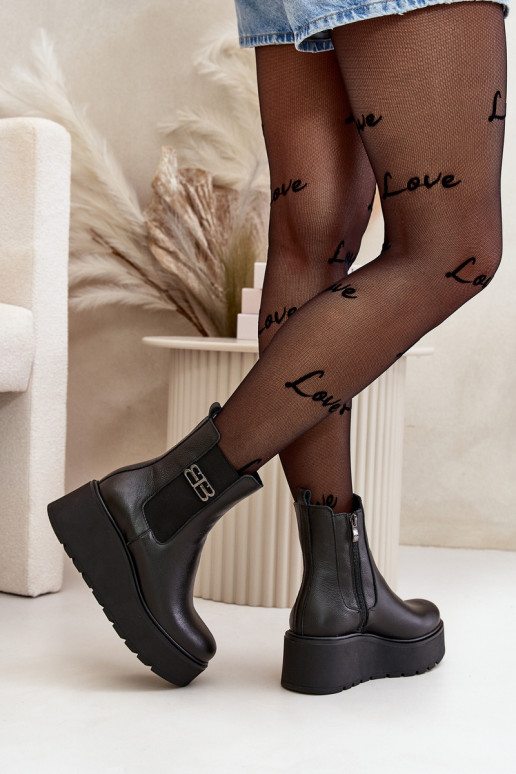 Zazoo 60498 Naiste poolsaapad naturaalsest nahast  platvormiga I Koturnie Must