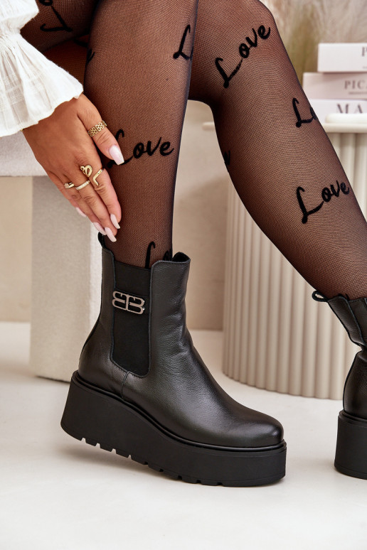 Zazoo 60498 Naiste poolsaapad naturaalsest nahast  platvormiga I Koturnie Must