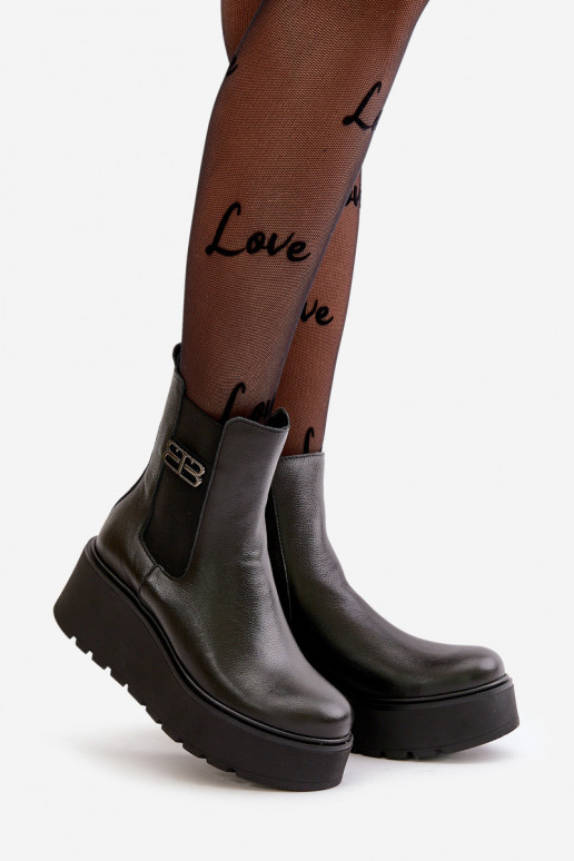 Zazoo 60498 Naiste poolsaapad naturaalsest nahast  platvormiga I Koturnie Must