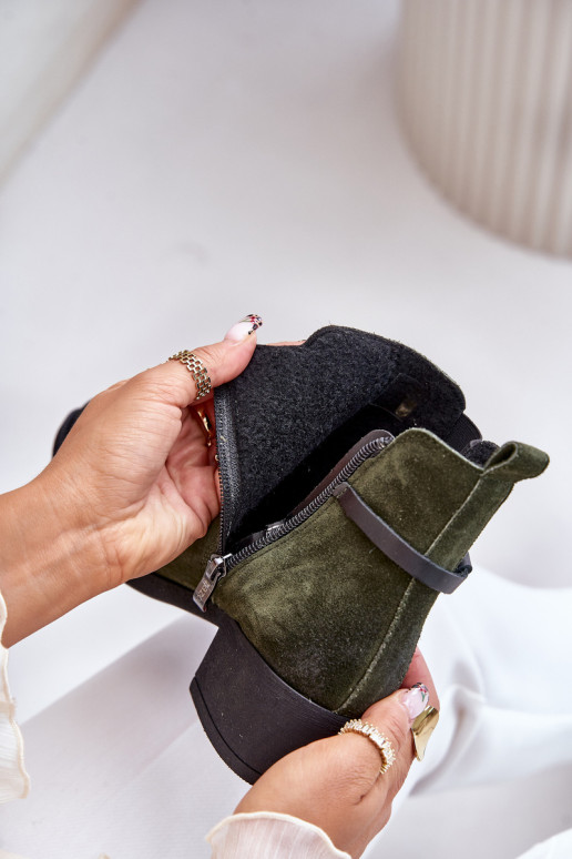 Zazoo 60478 Seemisnahast kingad kõrge jämeda kontsaga voodriga Nööpidega  khakivärvi