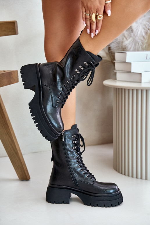 naiste saapad säärsaapad  voodriga GOE OO2N4121 Must