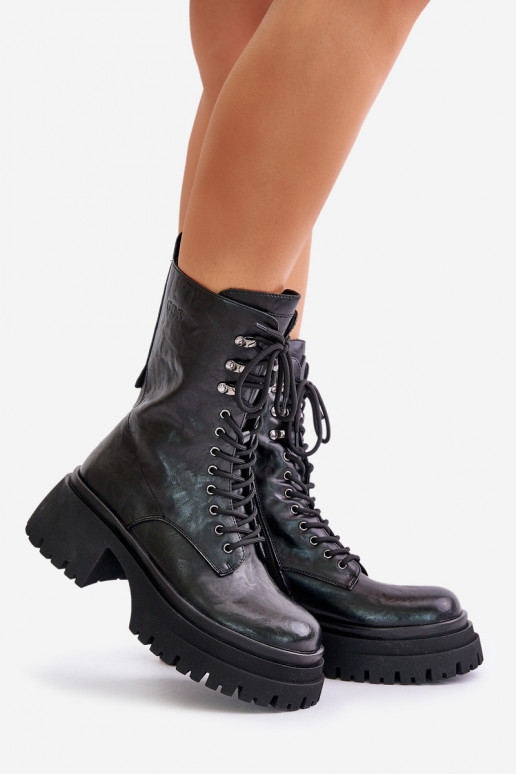 naiste saapad säärsaapad  voodriga GOE OO2N4121 Must