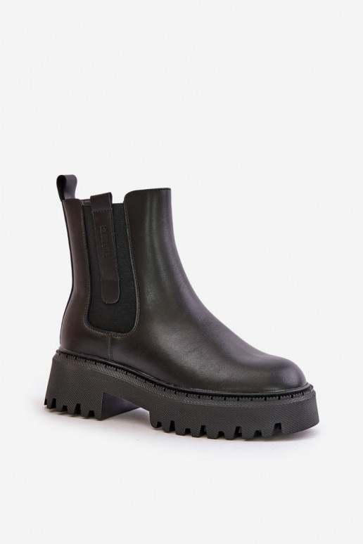 Nahast soojustatud stiilsed naiste kontsasaapad Big Star OO274A386, mustad