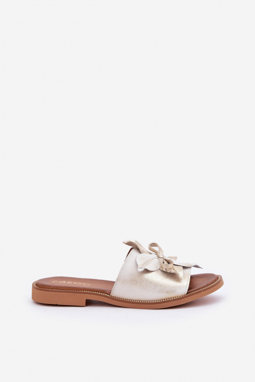 Sussid kaunistustega Naturaalsest nahast Zazoo 3667 Kuldset värvi Przecierany