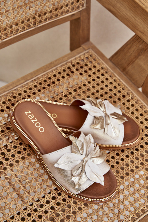 Sussid kaunistustega Naturaalsest nahast Zazoo 3667 Kuldset värvi Przecierany