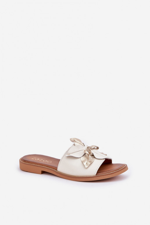 Sussid kaunistustega Naturaalsest nahast Zazoo 3667 valget värvi