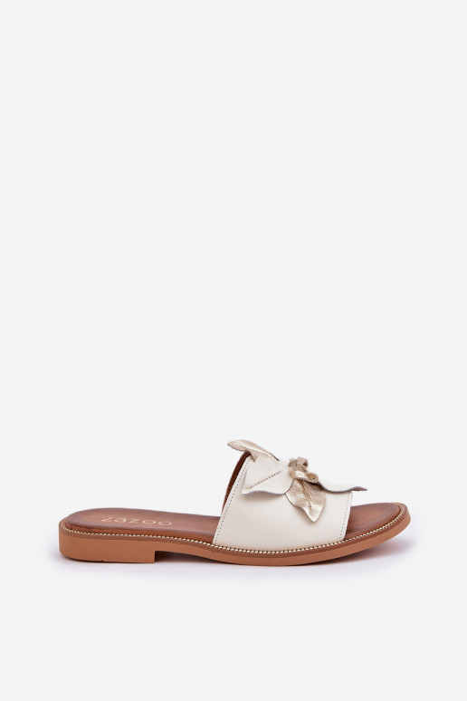 Sussid kaunistustega Naturaalsest nahast Zazoo 3667 valget värvi