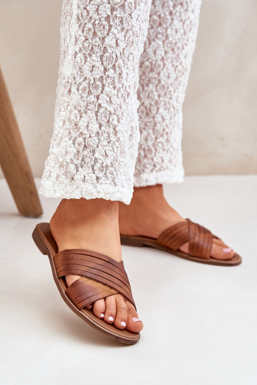 LeĮskis Shoes 3682 naiste nahksussid pruuni värviga