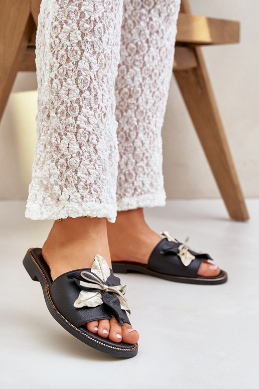 Sussid kaunistustega Naturaalsest nahast Zazoo 3574/Z Must