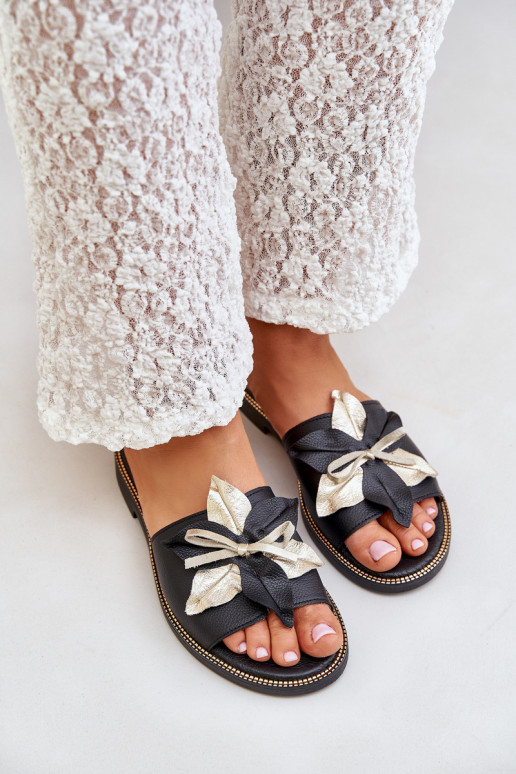 Sussid kaunistustega Naturaalsest nahast Zazoo 3574/Z Must