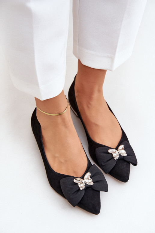 Elegantne naiste sametist ballerinad lipsudega Laura Messi 2893 musta