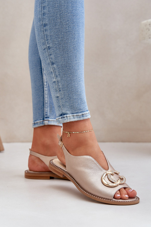 Naistesandaalid  laiade nööridega kaunistustega Laura Messi 2865 Kuldset värvi
