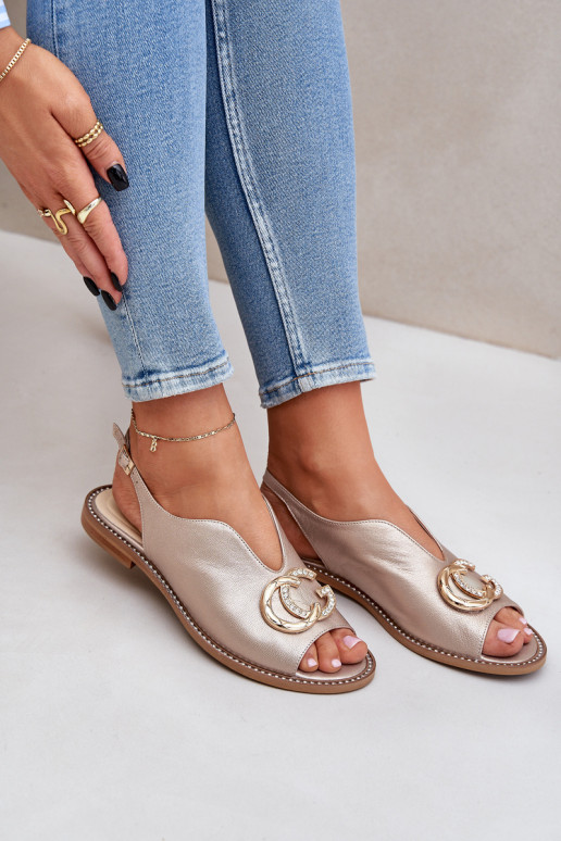 Naistesandaalid  laiade nööridega kaunistustega Laura Messi 2865 Kuldset värvi