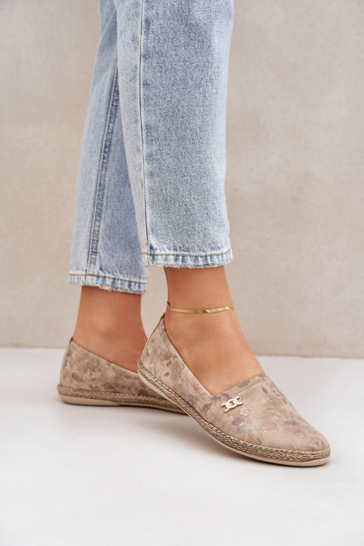 Elegantsed Seemisnahast espadrillid lilledega  Zazoo 10177 beeži värvi
