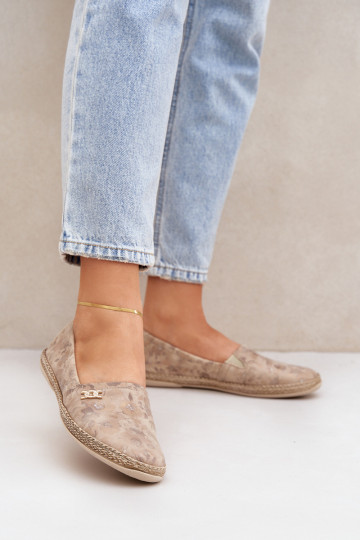 Elegantsed Seemisnahast espadrillid lilledega  Zazoo 10177 beeži värvi 2