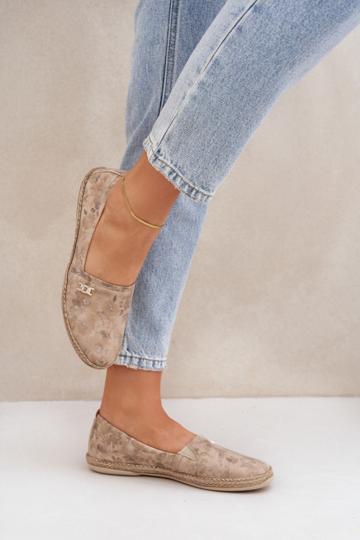 Elegantsed Seemisnahast espadrillid lilledega  Zazoo 10177 beeži värvi