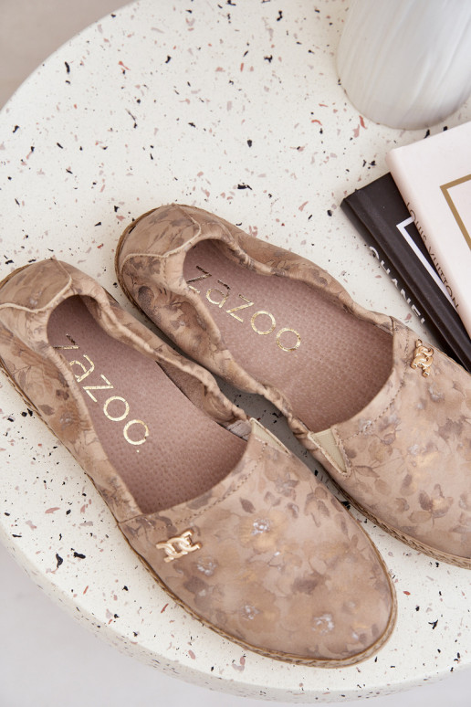 Elegantsed Seemisnahast espadrillid lilledega  Zazoo 10177 beeži värvi