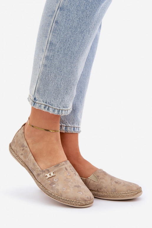 Elegantsed Seemisnahast espadrillid lilledega  Zazoo 10177 beeži värvi
