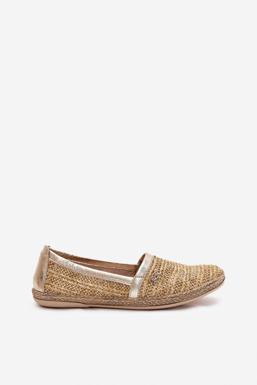 Elegantsest stiilis nahast espadrillid punumisega Zazoo 10178 liivakuldne